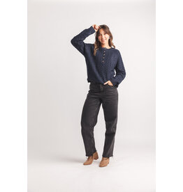 HENLEY CABLE KNIT SWEATER - NAVY