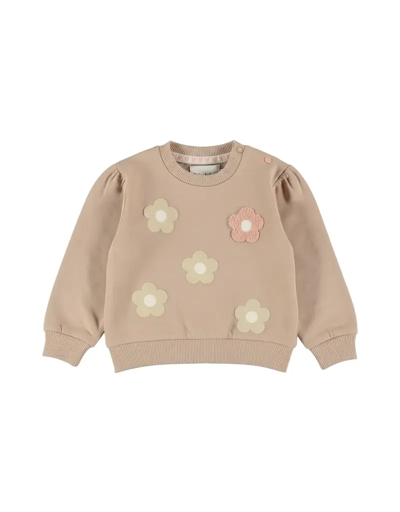 DIRKJE TAUPE SWEATER W/ FLOWERS