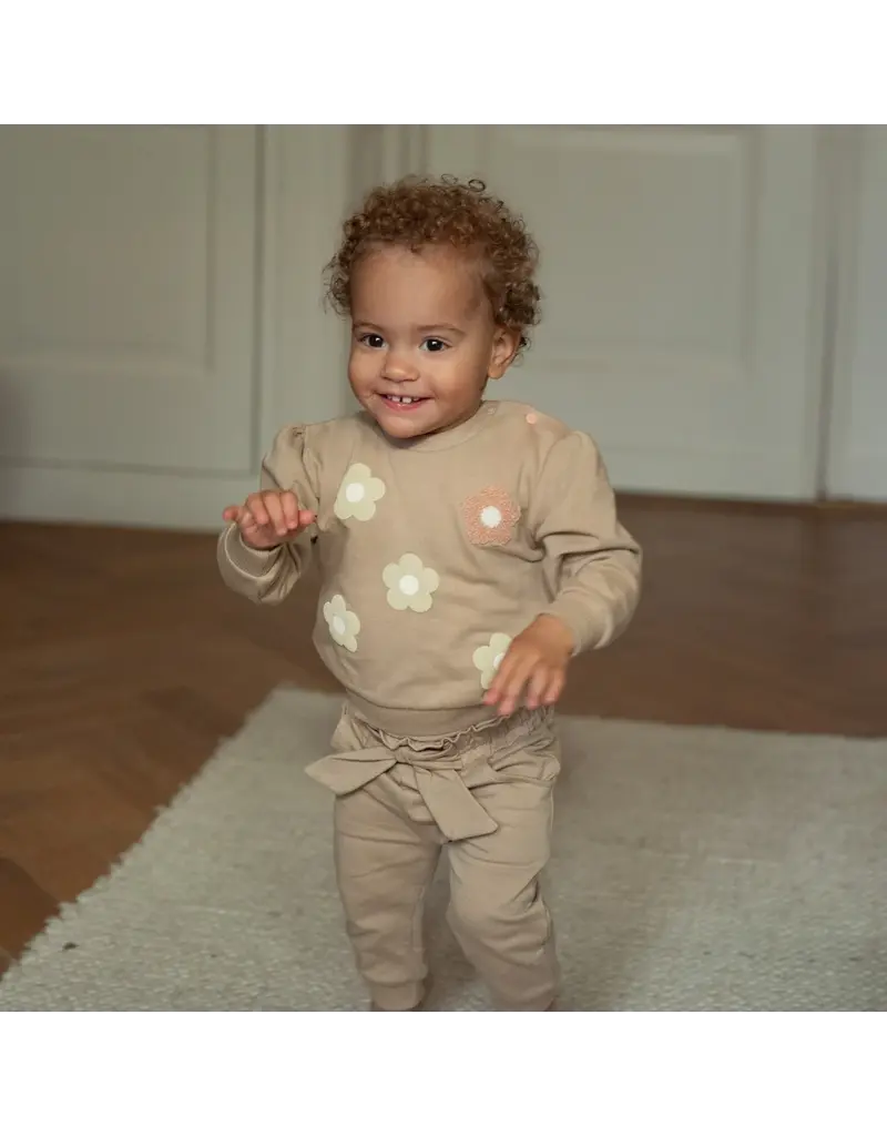 DIRKJE TAUPE SWEATER W/ FLOWERS