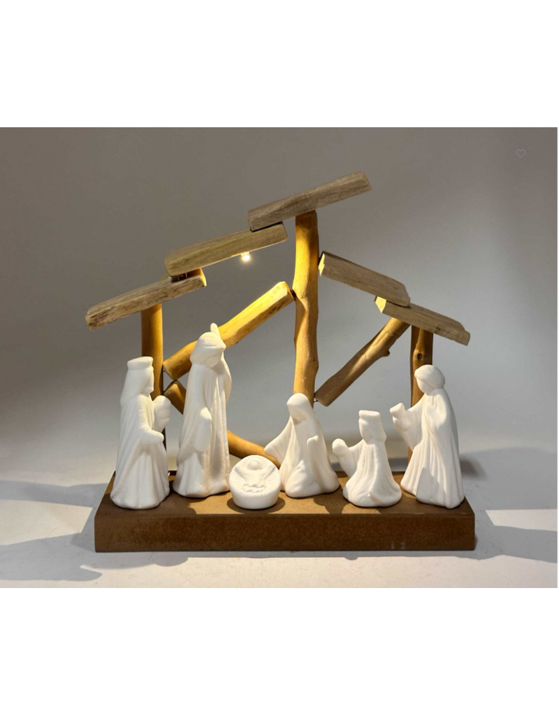 NATIVITY SCENE - WOOD & CERAMIC