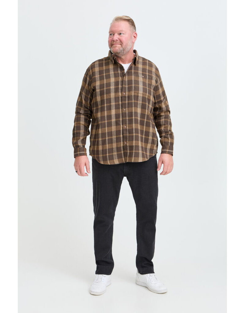 BLEND CAI PLAID BUTTON UP SHIRT - TURKISH COFFEE