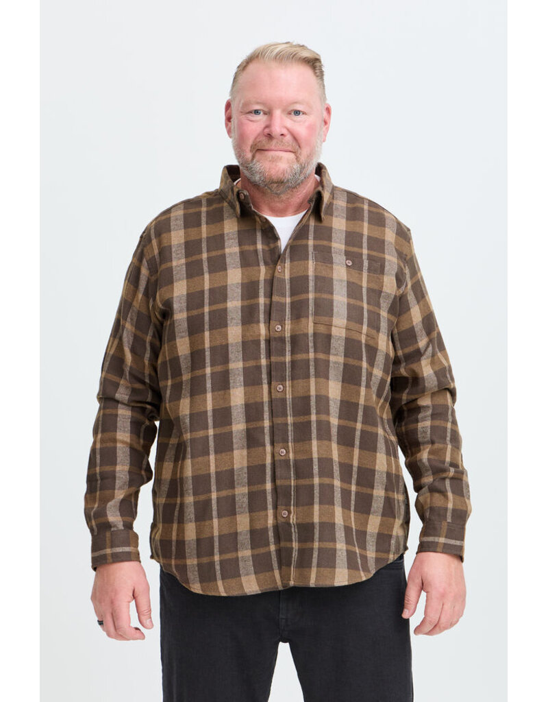 BLEND CAI PLAID BUTTON UP SHIRT - TURKISH COFFEE