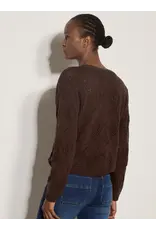 EMBROIDERY POINTELLE KNIT BROWN CARDIGAN