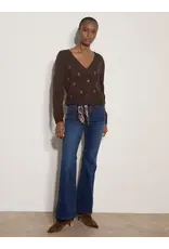 EMBROIDERY POINTELLE KNIT BROWN CARDIGAN