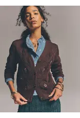 EMBROIDERY POINTELLE KNIT BROWN CARDIGAN