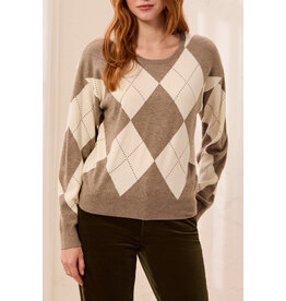 TRIBAL L/S CREW NECK SWEATER W/ STUDS - OATMEAL
