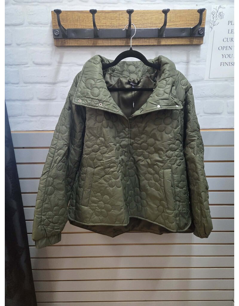 SELF PRINT PUFFER JACKET - OLIVE