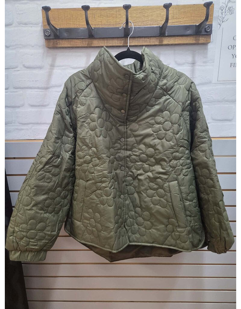 SELF PRINT PUFFER JACKET - OLIVE