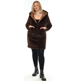 REVERSIBLE FUR LINED PUFFER JACKET - BROWN