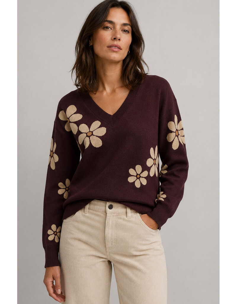 FLORAL SWEATER - BORDEAUX