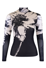 FLORAL PRINT MESH TOP - BLACK
