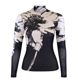 FLORAL PRINT MESH TOP - BLACK
