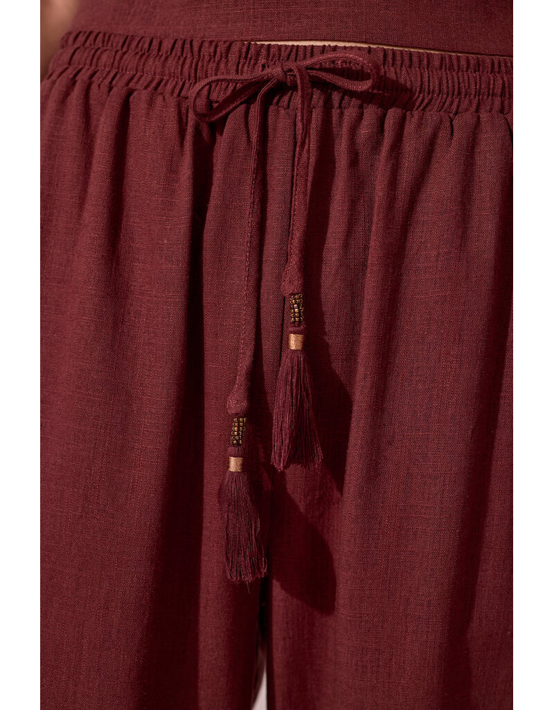 TRIBAL RELAXED TAPERED LINEN BLEND CROPPED PANT - TERRA