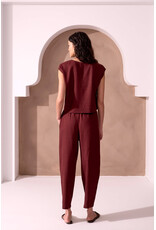 TRIBAL RELAXED TAPERED LINEN BLEND CROPPED PANT - TERRA