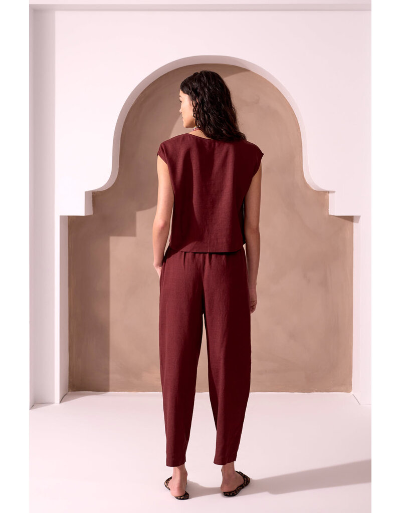 TRIBAL RELAXED TAPERED LINEN BLEND CROPPED PANT - TERRA