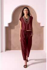 TRIBAL RELAXED TAPERED LINEN BLEND CROPPED PANT - TERRA