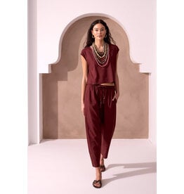 TRIBAL RELAXED TAPERED LINEN BLEND CROPPED PANT - TERRA