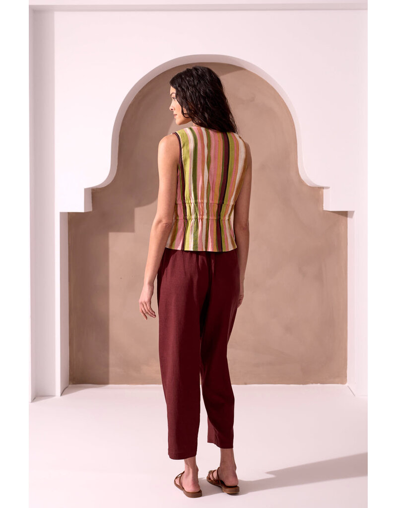 TRIBAL SLVLESS DOUBLE TIE FRONT TOP - LINEN BLND - CABANA