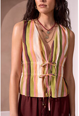 TRIBAL SLVLESS DOUBLE TIE FRONT TOP - LINEN BLND - CABANA