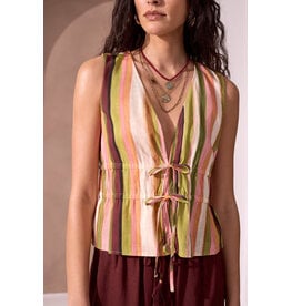 TRIBAL SLVLESS DOUBLE TIE FRONT TOP - LINEN BLND - CABANA