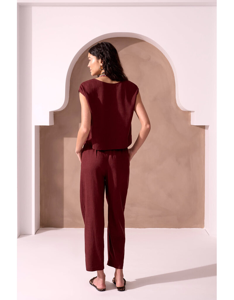 TRIBAL DROP SHOULDER SHELL TOP - LINEN BLEND - TERRA