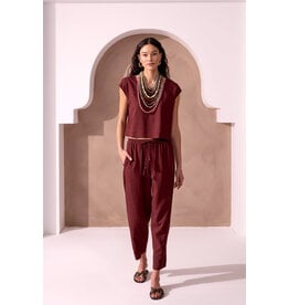 TRIBAL DROP SHOULDER SHELL TOP - LINEN BLEND - TERRA