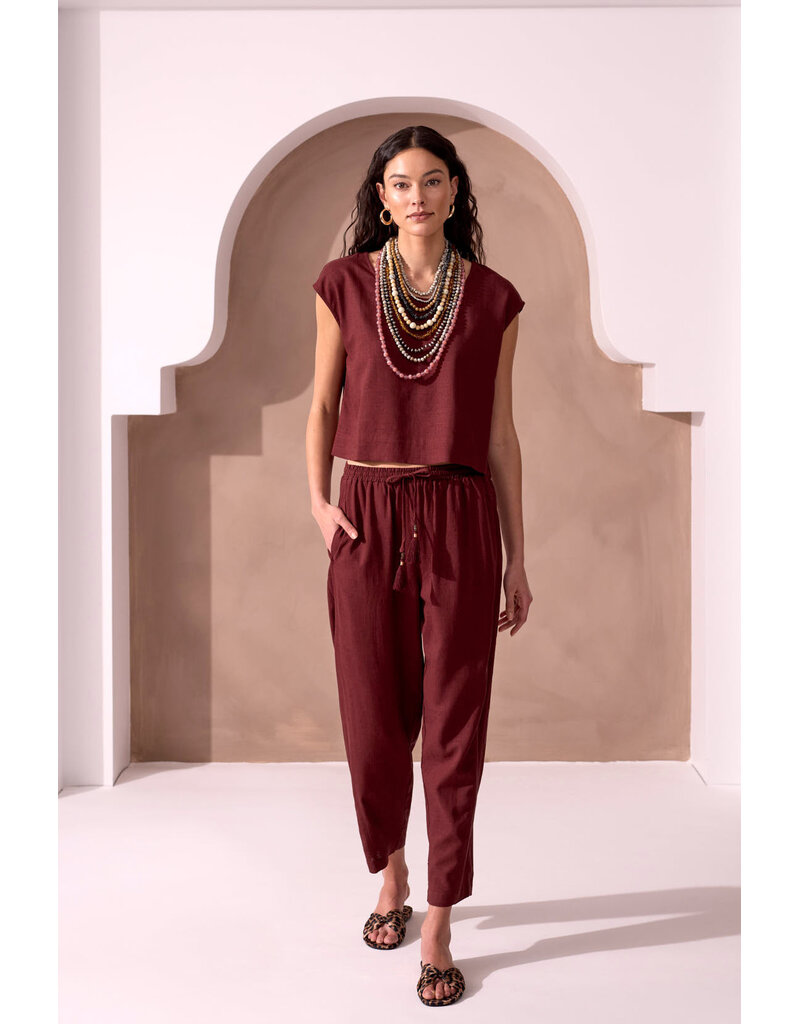 TRIBAL DROP SHOULDER SHELL TOP - LINEN BLEND - TERRA