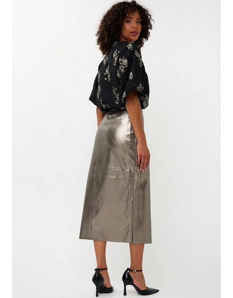 METALLIC FAUX WRAP PENCIL SKIRT