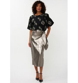 METALLIC FAUX WRAP PENCIL SKIRT