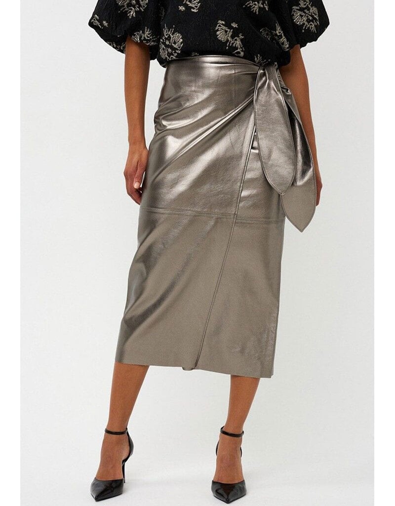 METALLIC FAUX WRAP PENCIL SKIRT