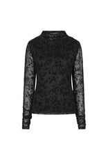 L/S TOP W/ MESH FLOCK - BLACK
