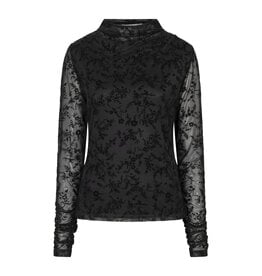 L/S TOP W/ MESH FLOCK - BLACK