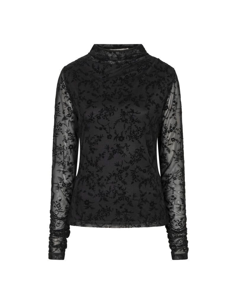 L/S TOP W/ MESH FLOCK - BLACK
