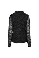 L/S TOP W/ MESH FLOCK - BLACK