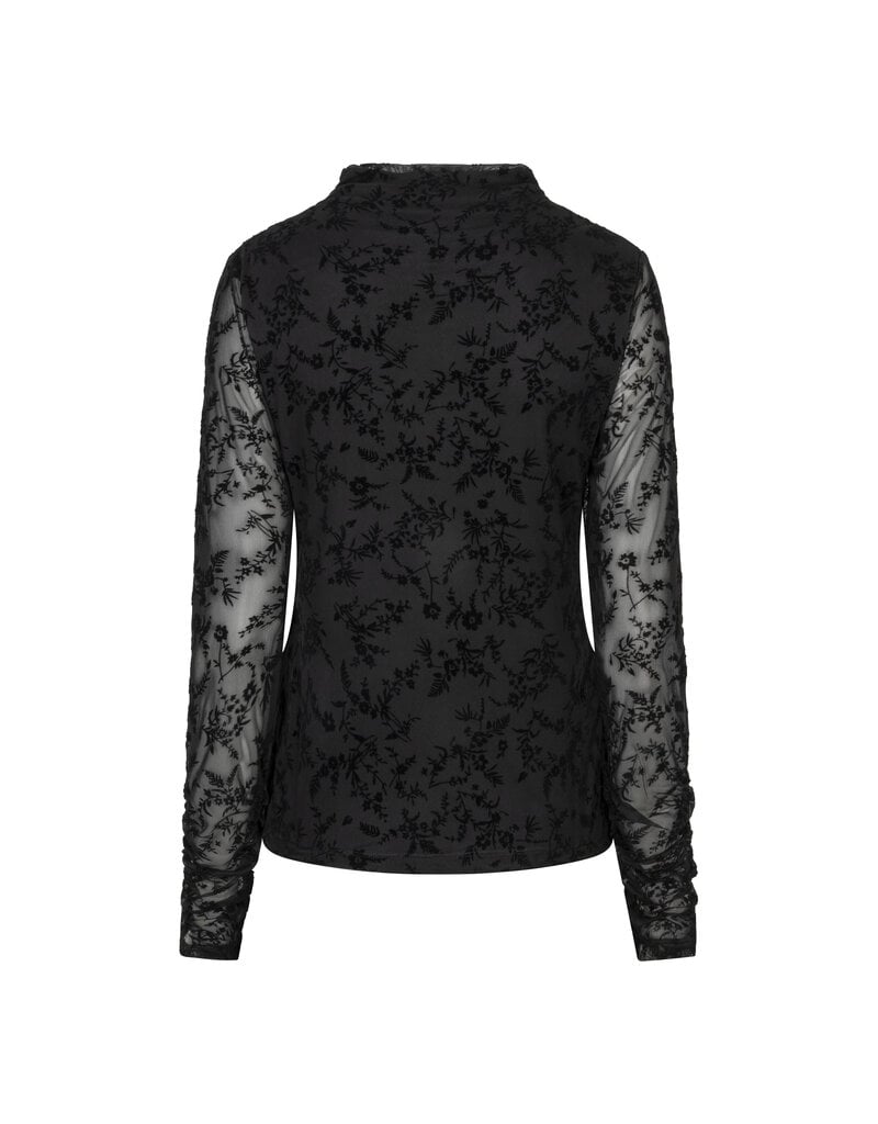 L/S TOP W/ MESH FLOCK - BLACK