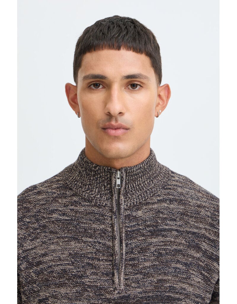 BLEND BILBO 1/4 ZIP SWEATER - MULCH BROWN