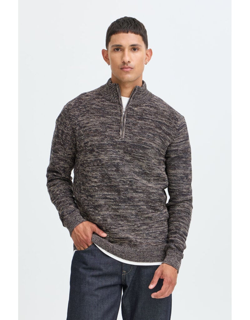 BLEND BILBO 1/4 ZIP SWEATER - MULCH BROWN