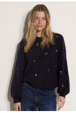 NAVY SWEATER W/ EMBROIDERED FLOWERS