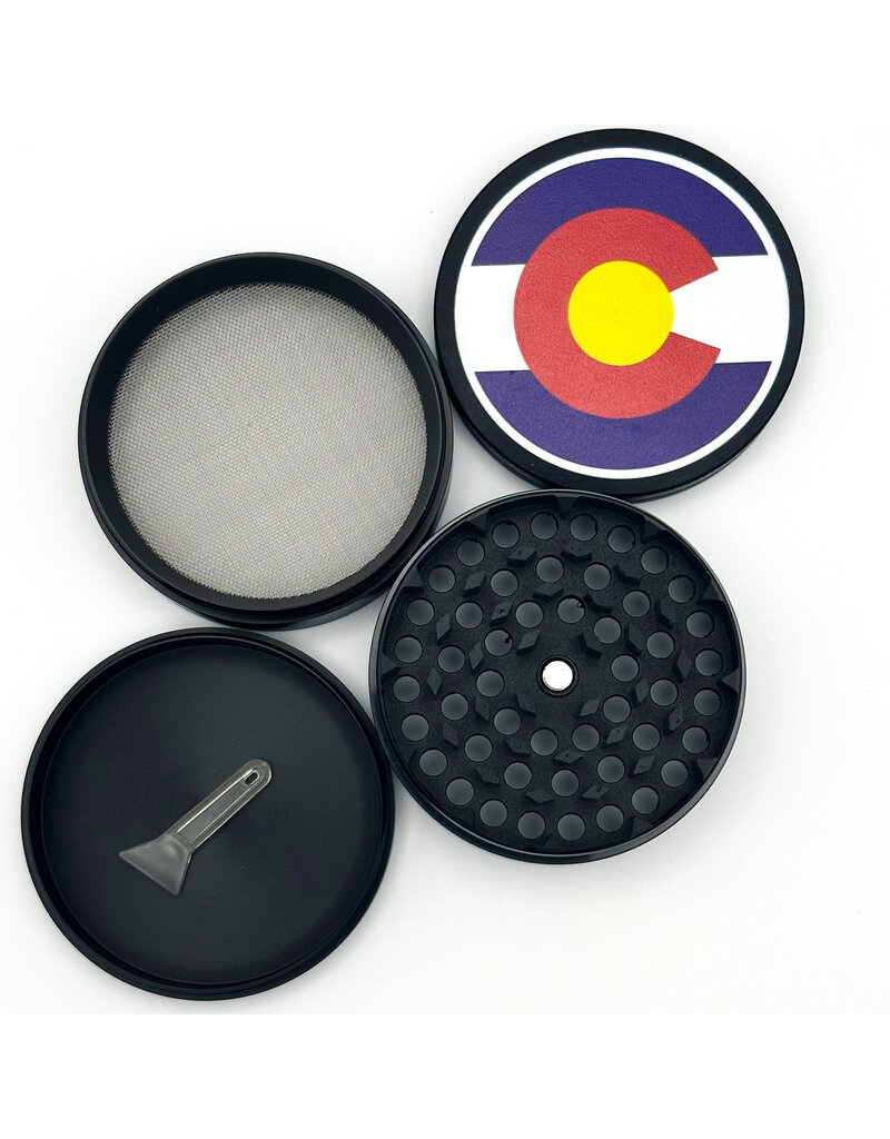 Round Grinder 4 tier 63mm Black- Colorado Flag