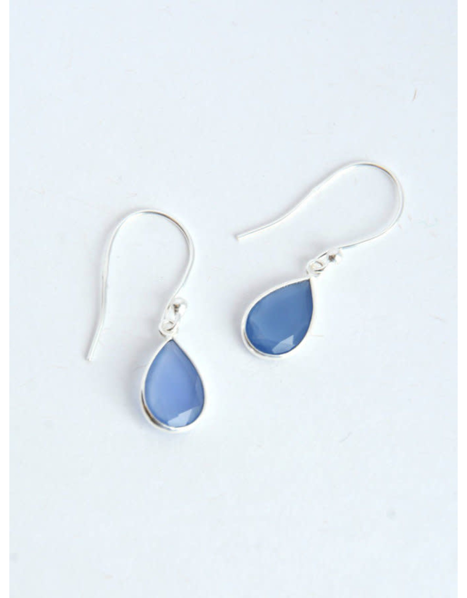 Trade roots Raindrop Sterling Earrings, Blue Chalcedony, India