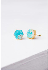 Natalie, Turquoise Hexagon Gold Plated Stud Earrings, China