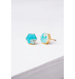 Trade roots Natalie, Turquoise Hexagon Gold Plated Stud Earrings, Asia