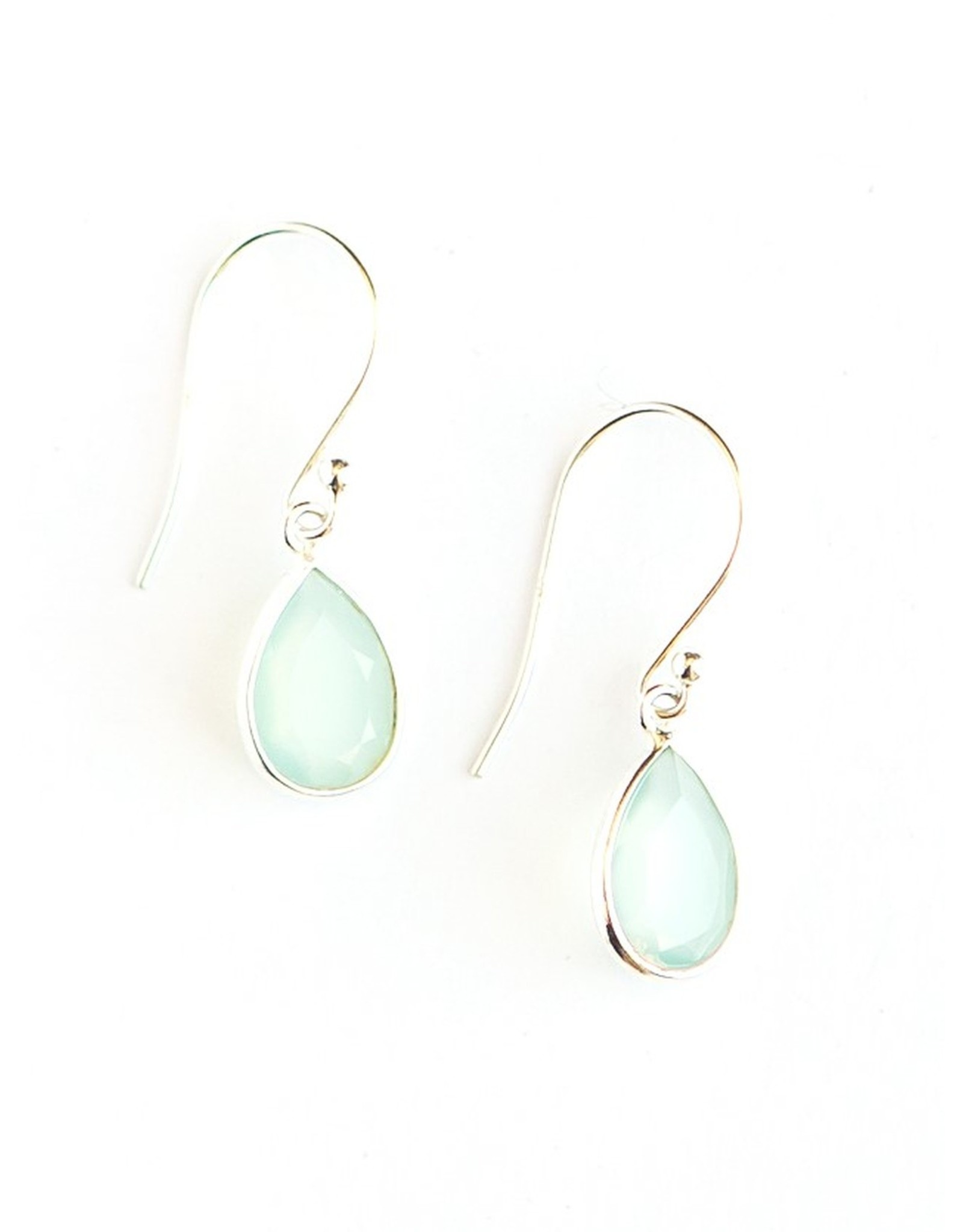 Trade roots Raindrop Sterling Earrings, Aqua Chalcedony, India