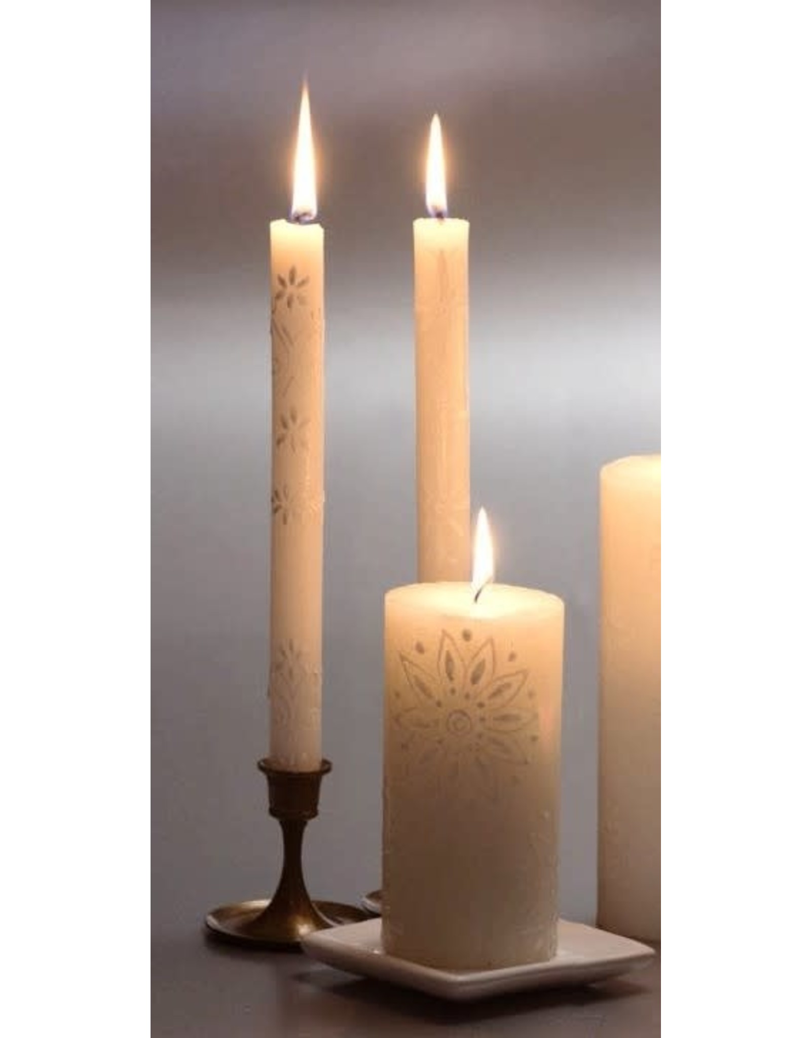 South Africa, Taper Candles 9" White on White Trade Roots