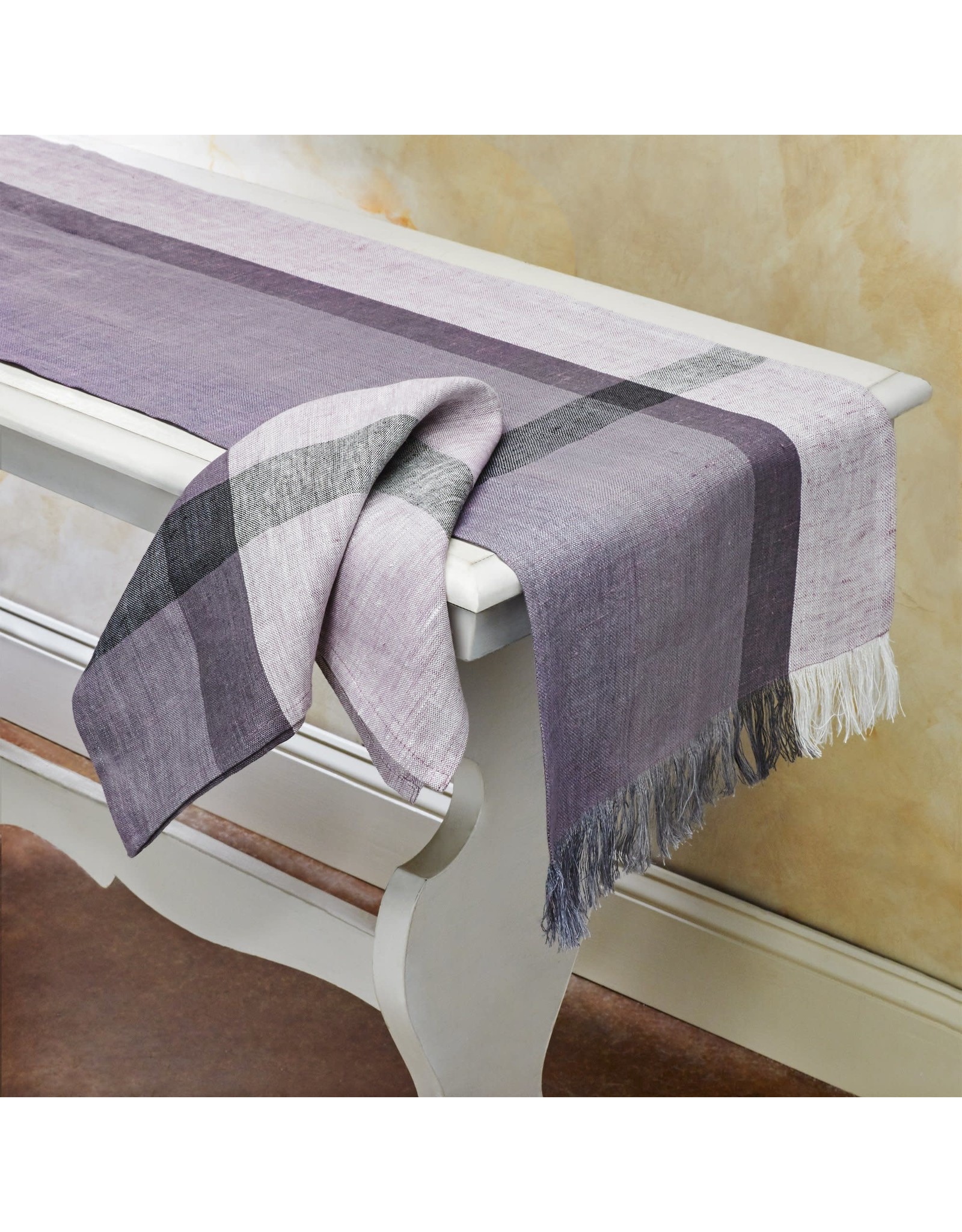 Trade roots Linen  Table Runner, Fig, India, 3" x 70".