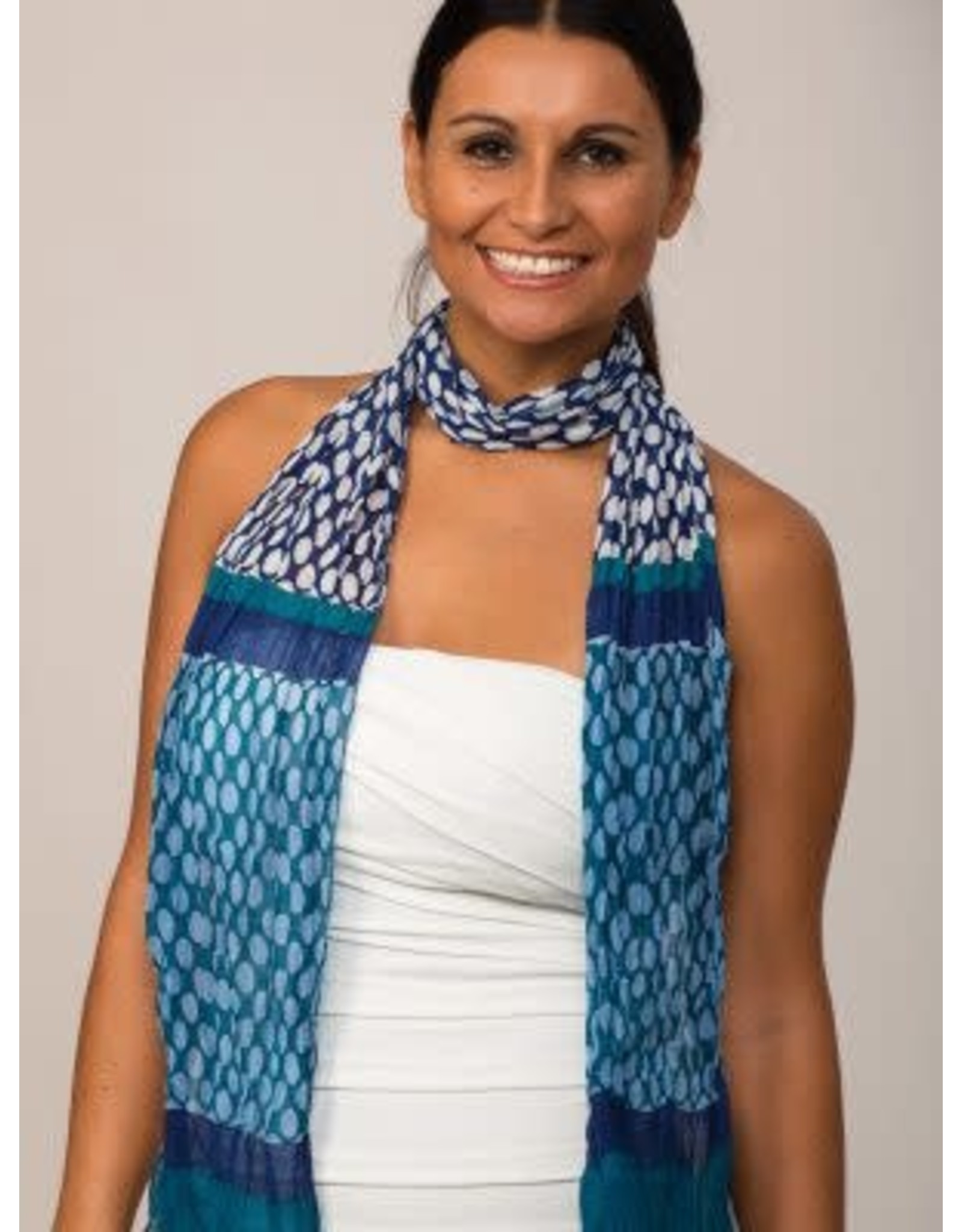 Trade roots Sheela Block-Printed Scarf Navy w/ Polka Dots