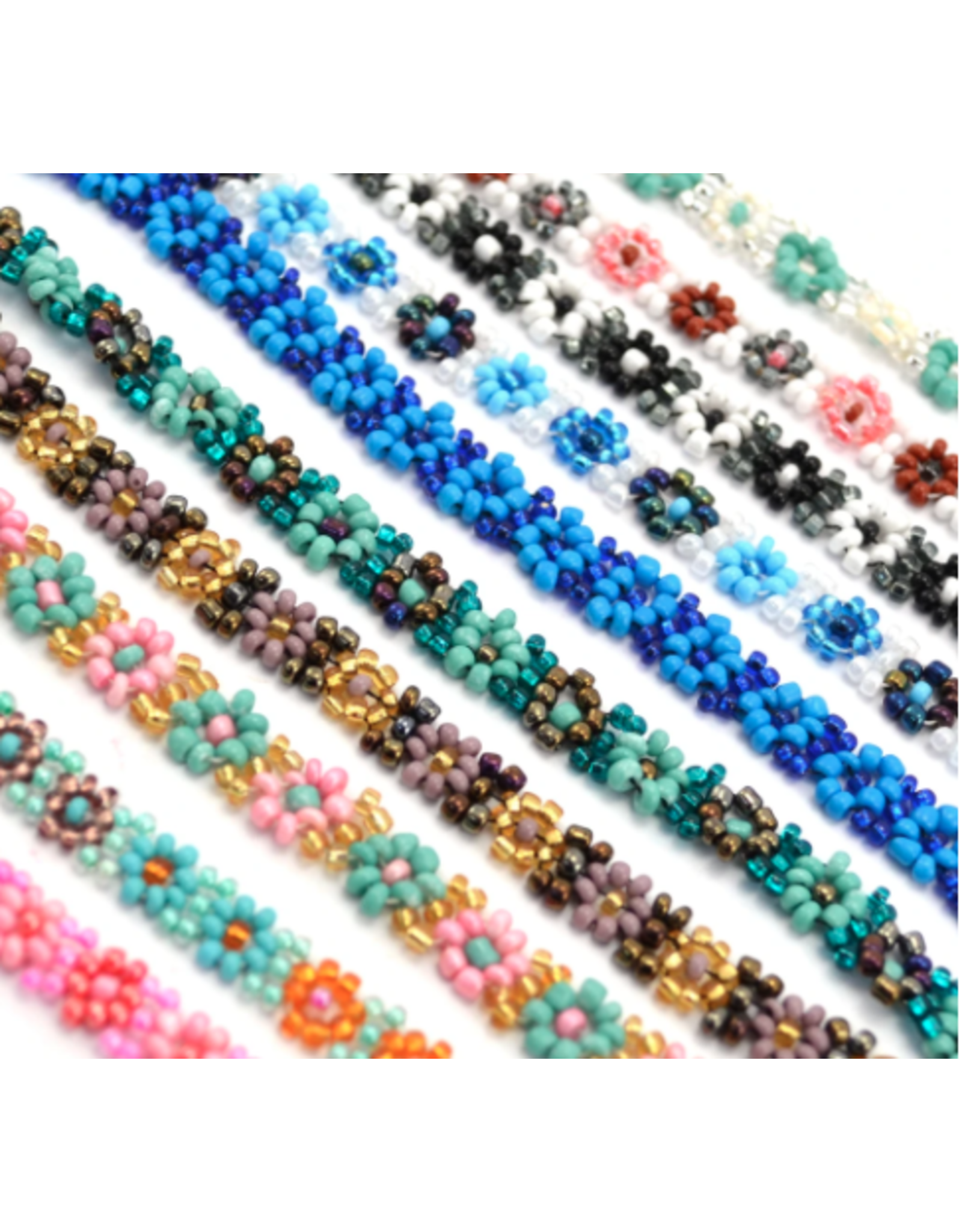 Multicolour Mini Flower Symbol Charm Glass Bead Bracelet