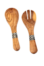 Trade roots Small Olive Wood Salad Servers w/ Inlaid Bone Handles, 8"