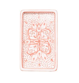 Trade roots Rectangle Floral Ceramic Plate Pink, Tunisia
