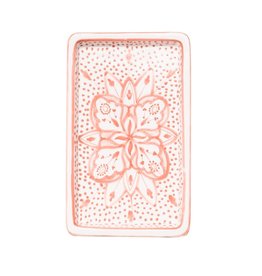 Trade roots Rectangle Floral Ceramic Plate Pink, Tunisia